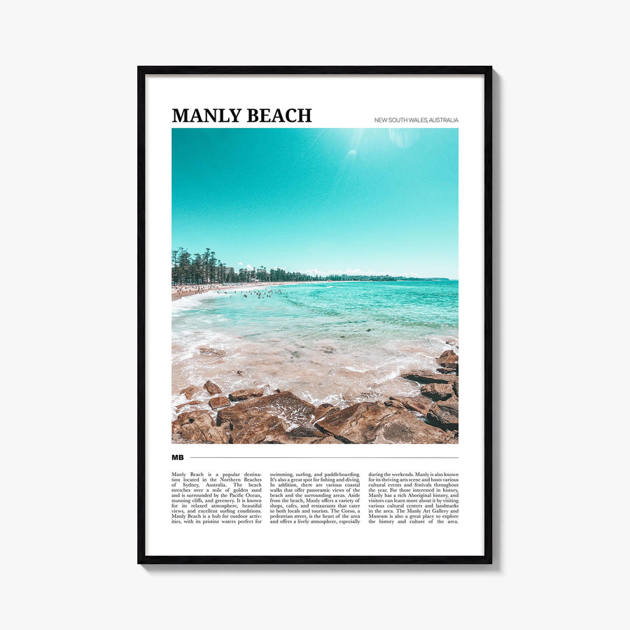 Manly Beach colorful travel poster of Sydney, New South Wales – vertical wall art, unframed print shown in interior mockup