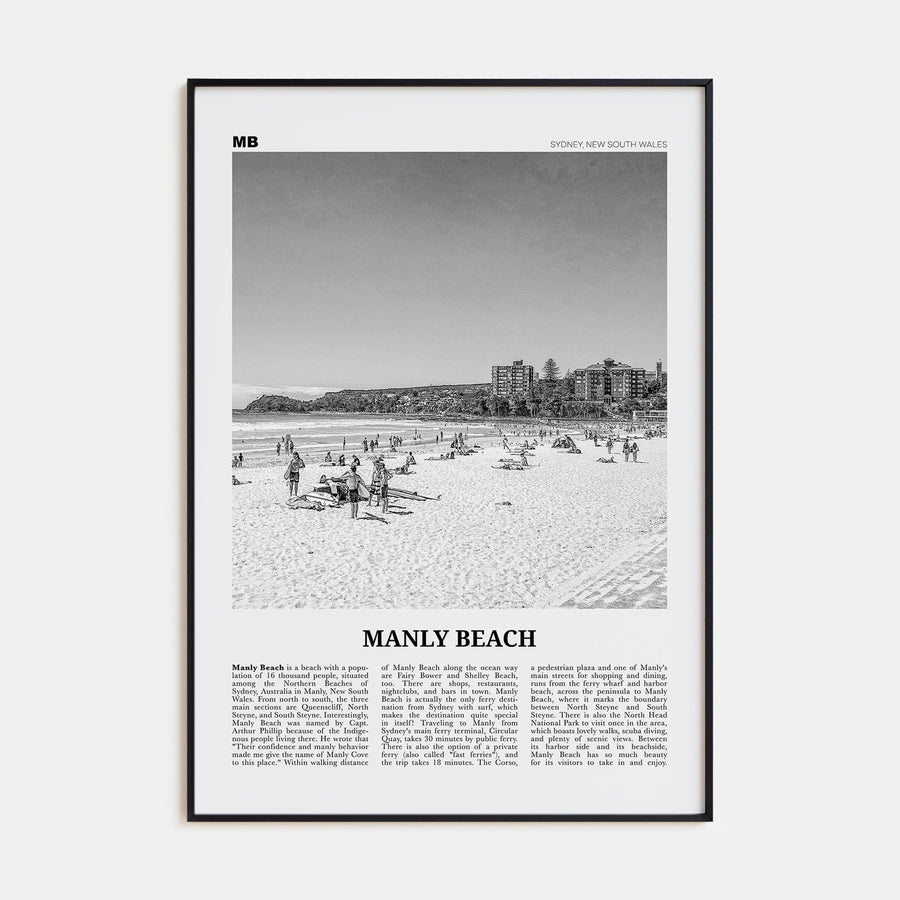 Manly Beach Poster None / 8x12 in Nbourhood Travel B&W Poster