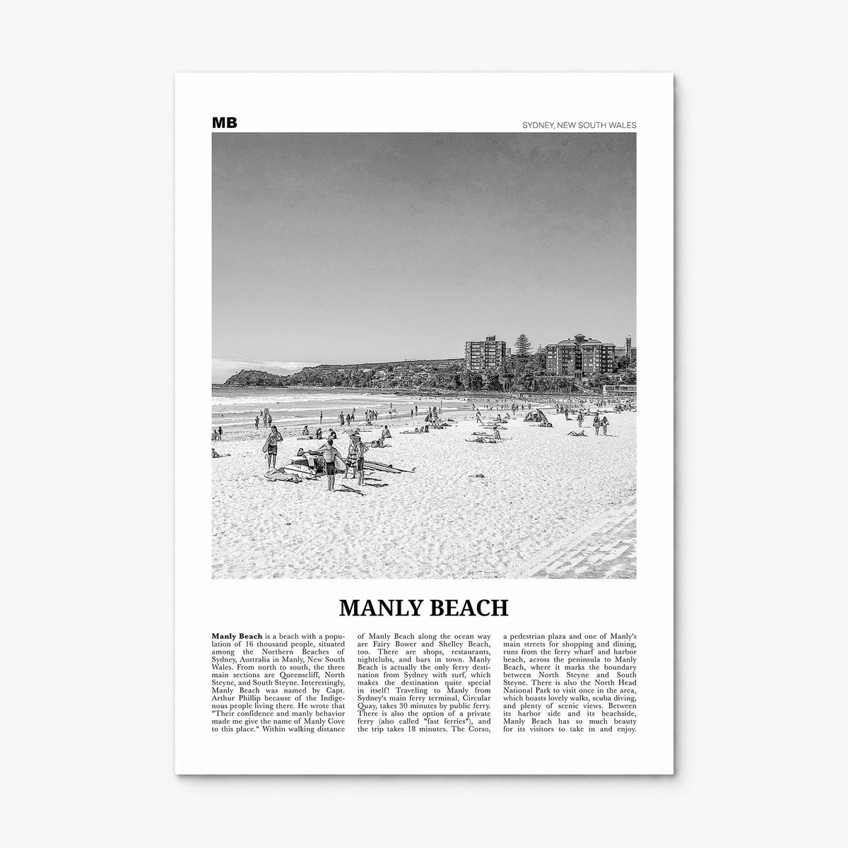 Manly Beach Newspaper Poster, print only (unframed)