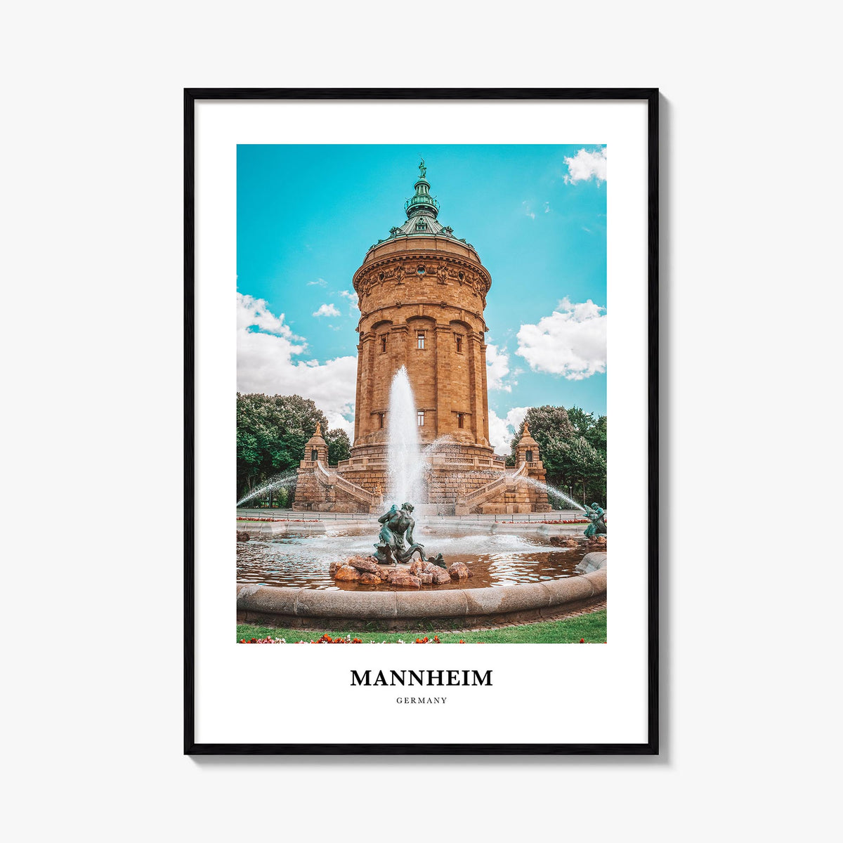 Mannheim colorful classic poster of Germany – vertical wall art, unframed print shown in interior mockup