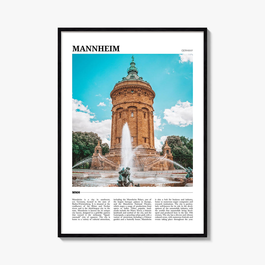 Mannheim colorful travel poster of Germany – vertical wall art, unframed print shown in interior mockup