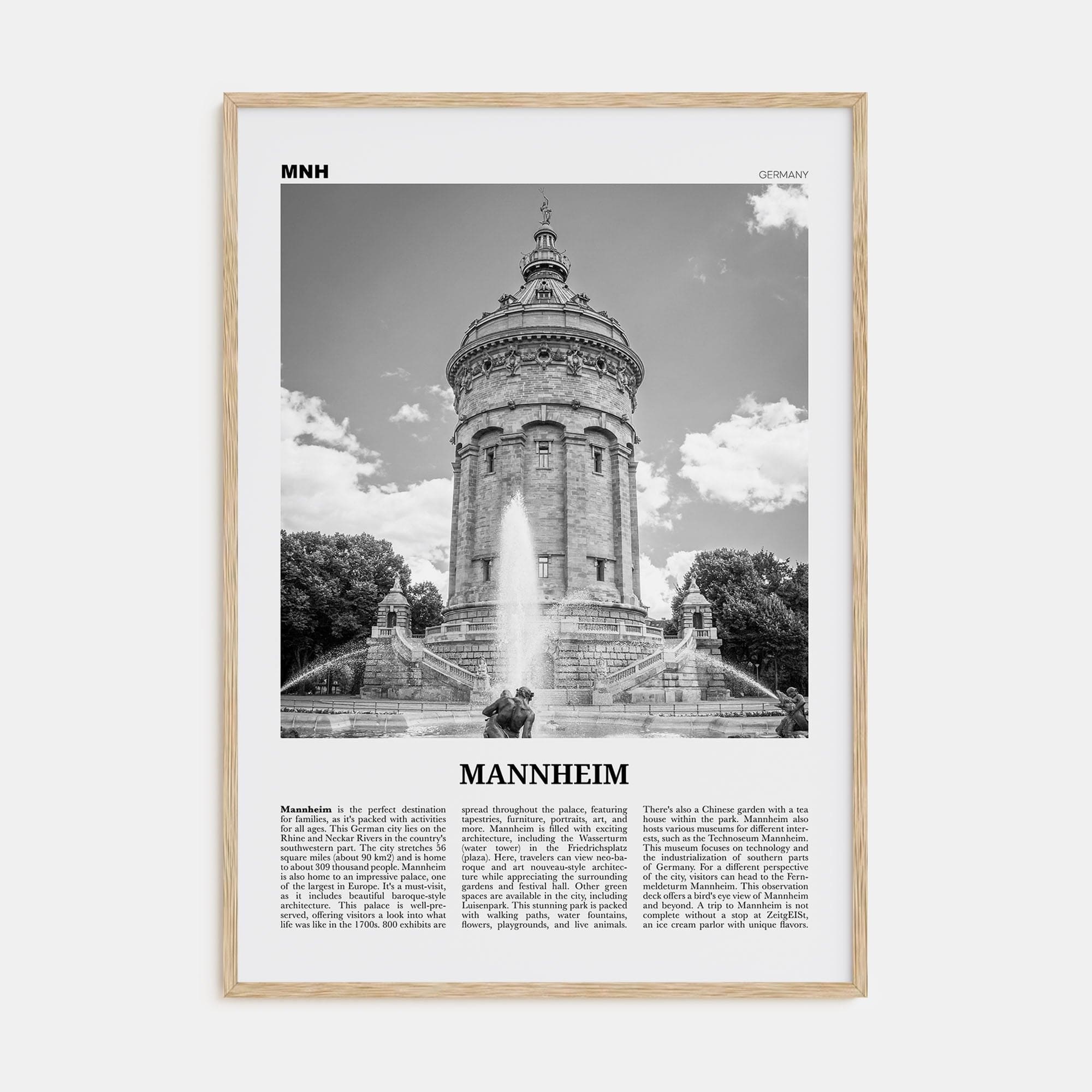 Mannheim Poster Natural Wood / 8x12 in Nbourhood Travel B&W Poster