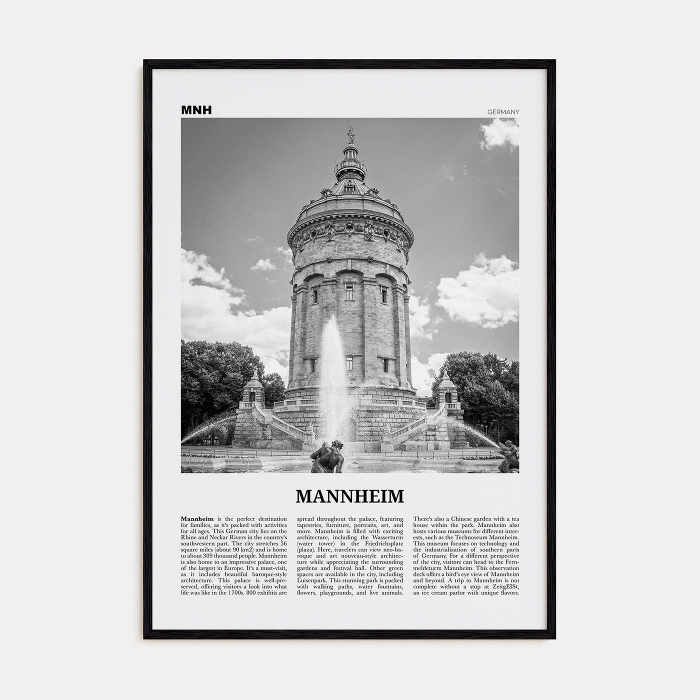 Mannheim Poster Black Wood / 8x12 in Nbourhood Travel B&W Poster