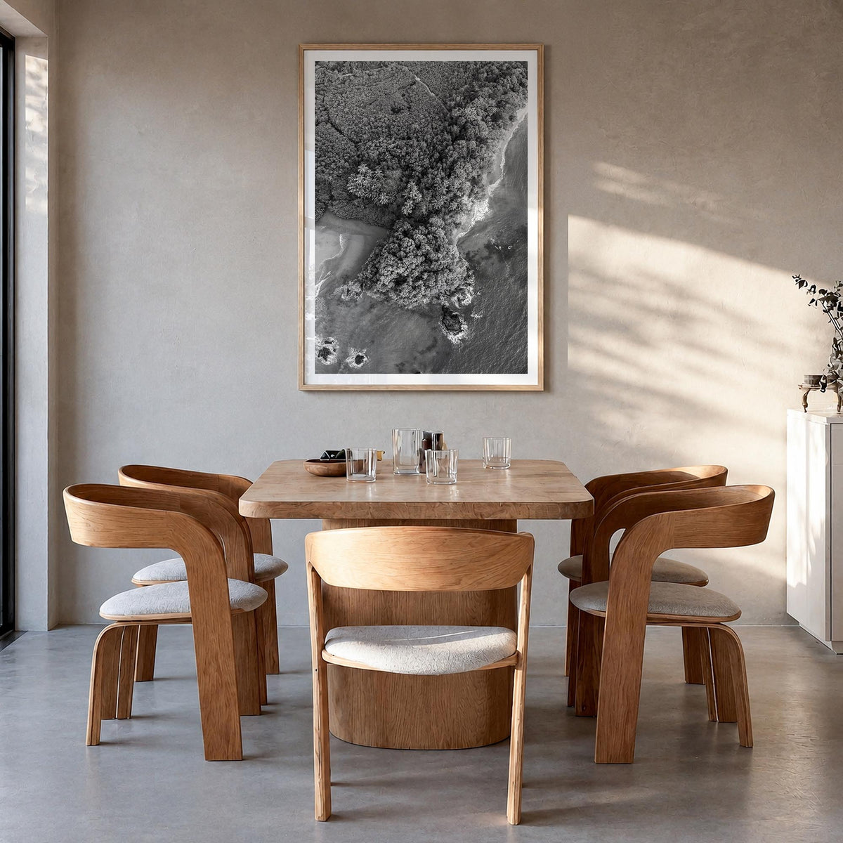 Manuel Antonio National Park black & white photo poster of Costa Rica – vertical wall art in natural wood frame with white bo