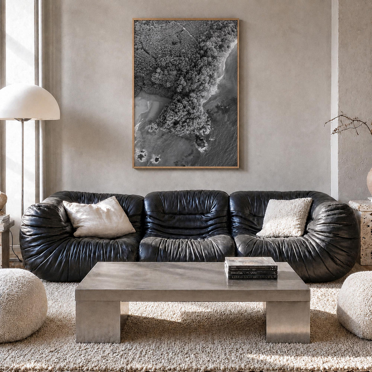 Manuel Antonio National Park black & white photo poster of Costa Rica – vertical wall art in natural wood frame, hanging on w