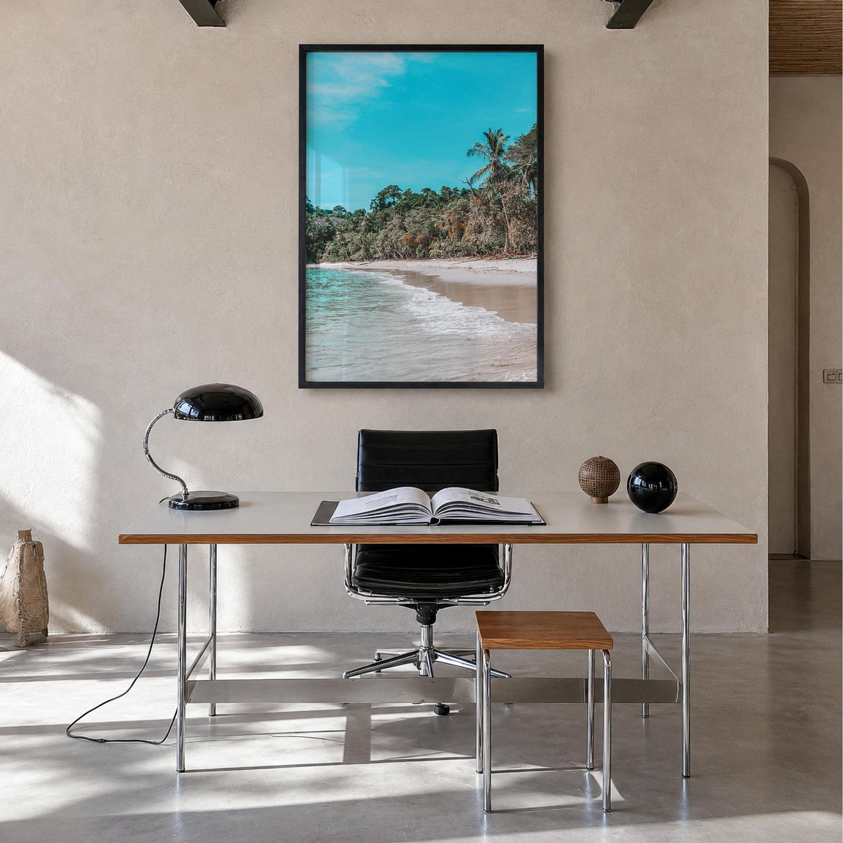 Manuel Antonio National Park colorful photo poster of Costa Rica – vertical wall art in black wood frame, hanging on wall