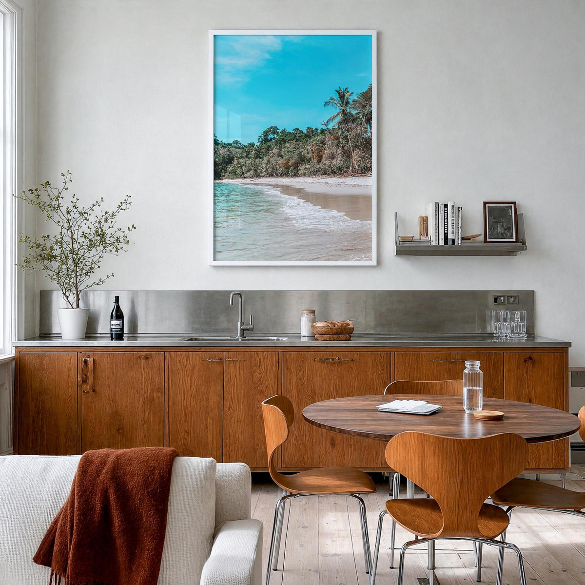 Manuel Antonio National Park colorful photo poster of Costa Rica – vertical wall art in white wood frame, hanging on wall