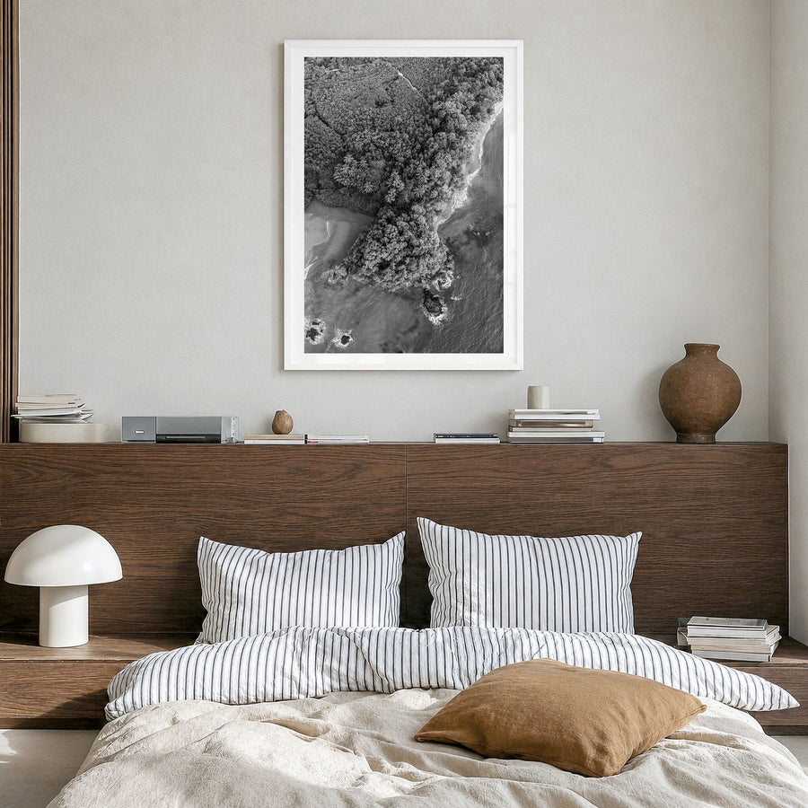 Manuel Antonio National Park Photo Poster in a white wood frame, hanging in a bedroom, white border