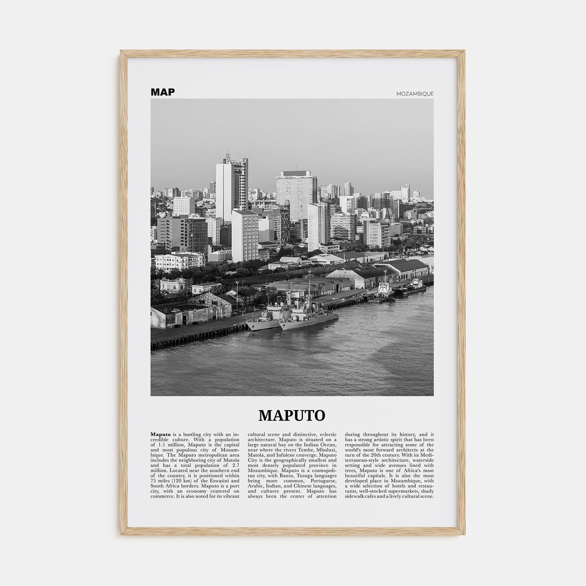 Maputo Poster Natural Wood / 8x12 in Nbourhood Travel B&W Poster