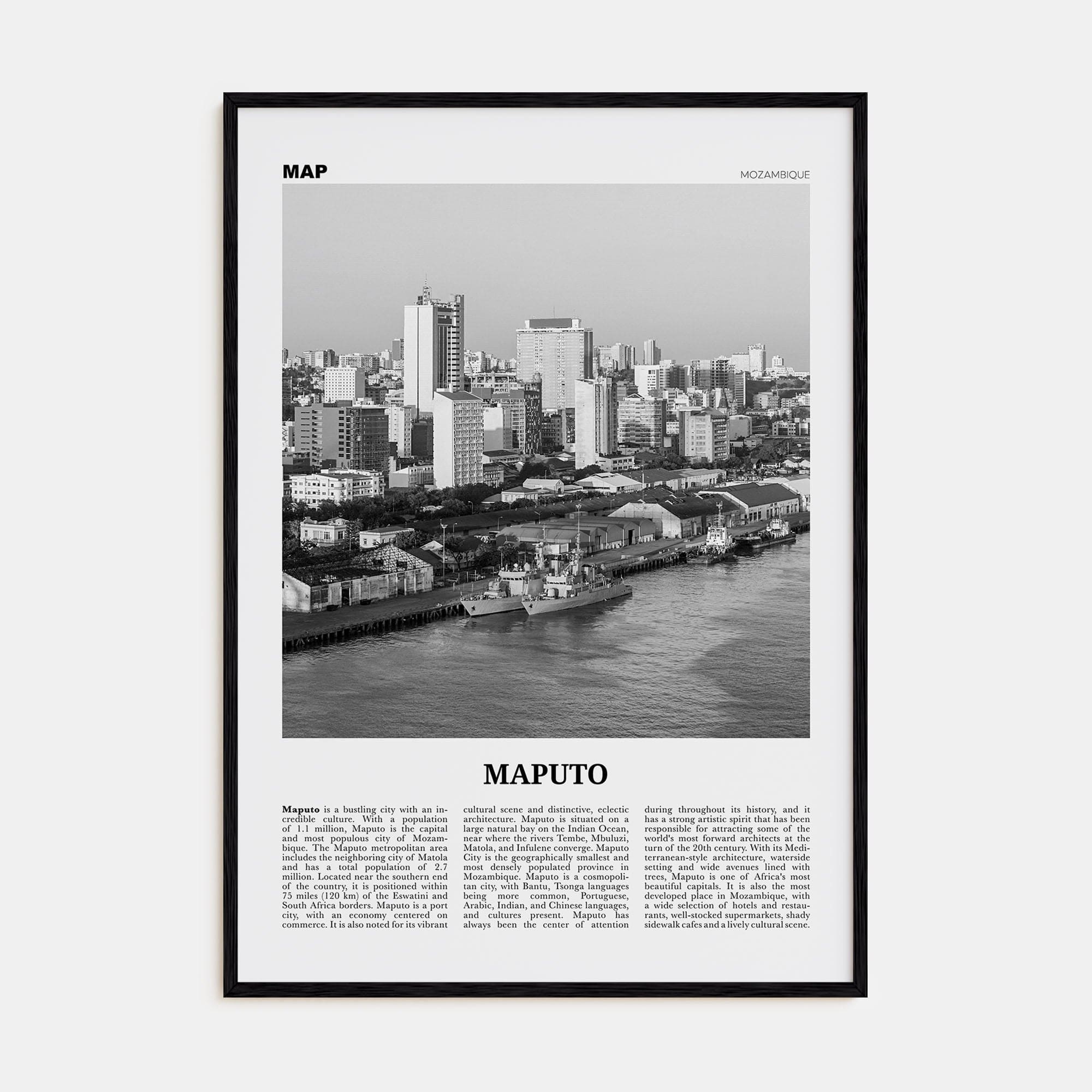 Maputo Poster Black Wood / 8x12 in Nbourhood Travel B&W Poster