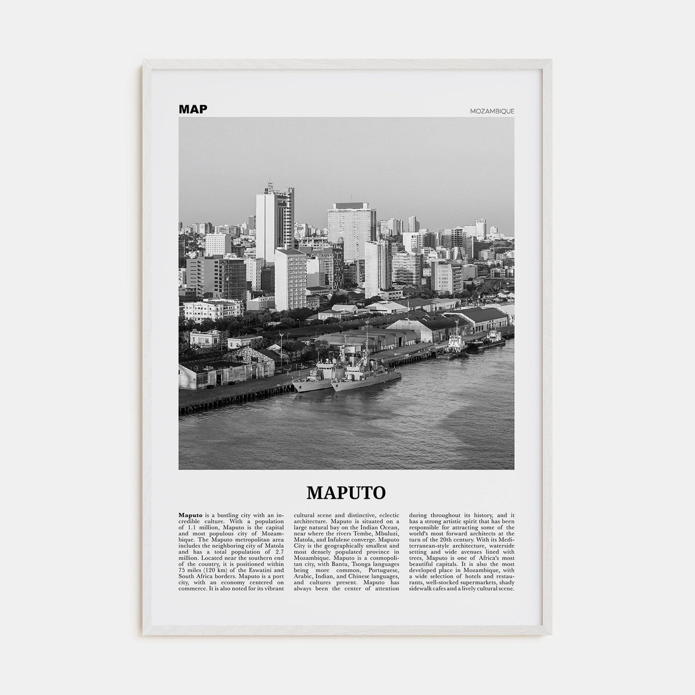 Maputo Poster White Wood / 8x12 in Nbourhood Travel B&W Poster