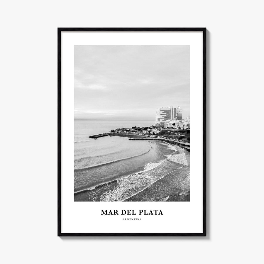Mar del Plata black & white classic poster of Argentina – vertical wall art, unframed print shown in interior mockup