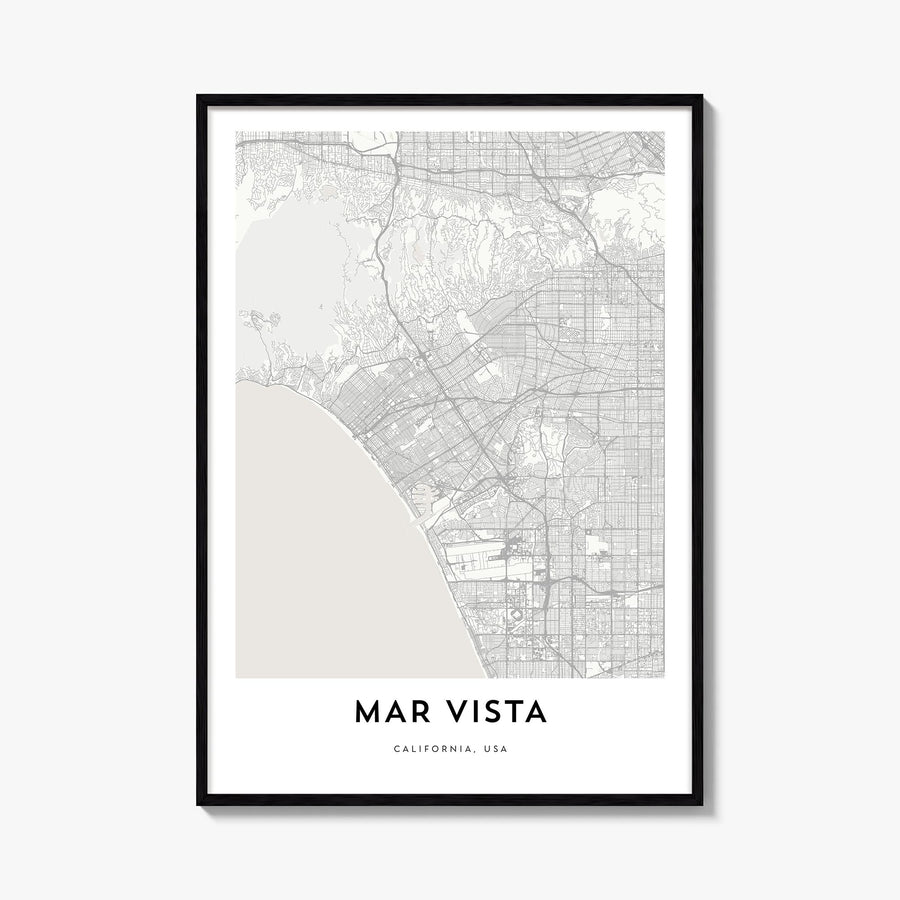 Mar Vista black & white map poster of Los Angeles, California – vertical wall art, unframed print shown in interior mockup