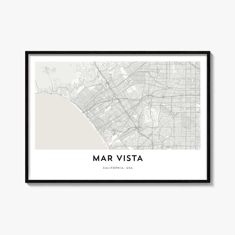Mar Vista black & white map poster of Los Angeles, California – horizontal wall art, unframed print shown in interior mockup