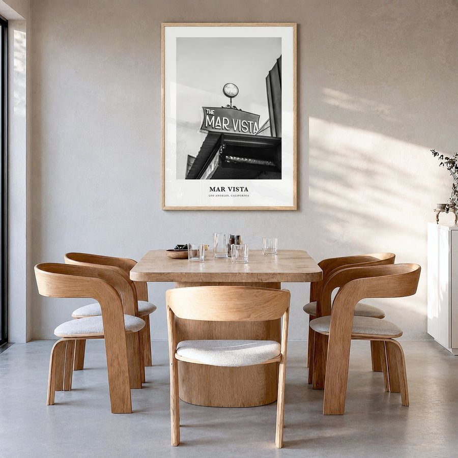Mar Vista Classic Poster in a natural wood frame, hanging in a dining room