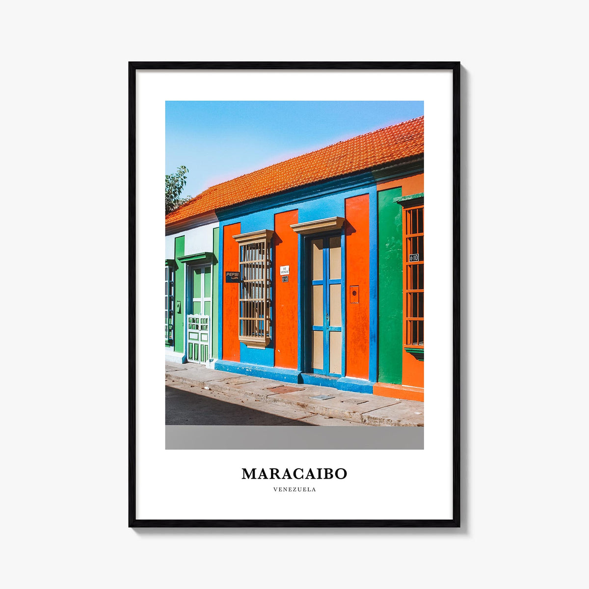 Maracaibo colorful classic poster of Venezuela – vertical wall art, unframed print shown in interior mockup