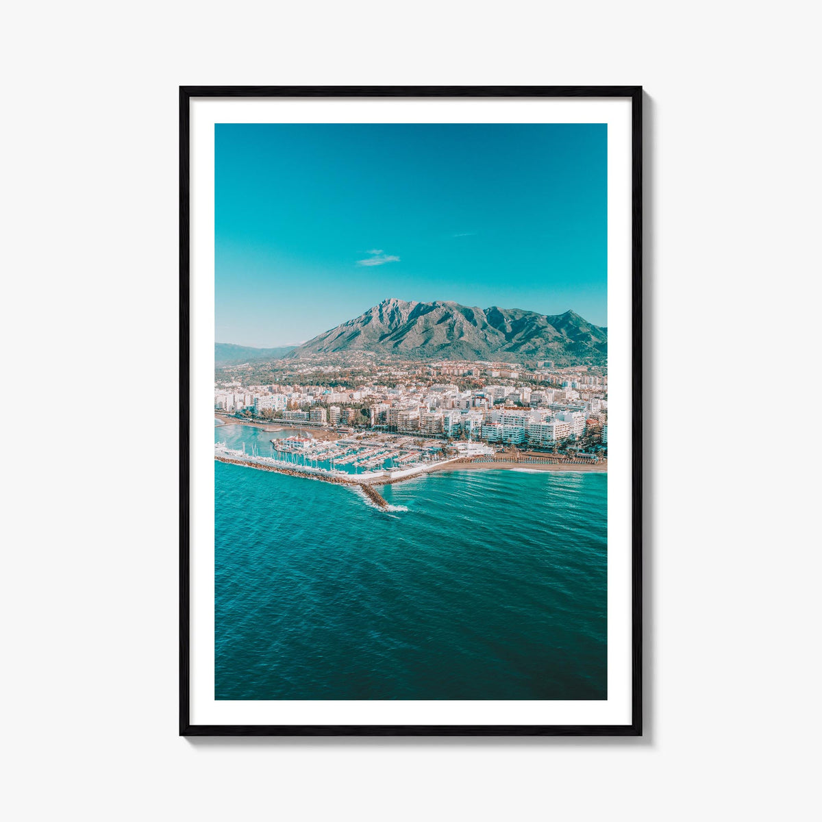 Marbella colorful photo poster of Spain – vertical wall art, unframed print shown in interior mockup