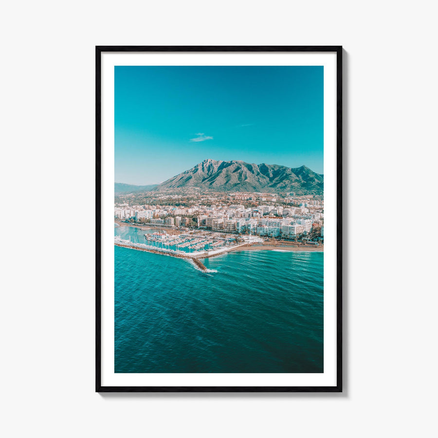 Marbella colorful photo poster of Spain – vertical wall art, unframed print shown in interior mockup