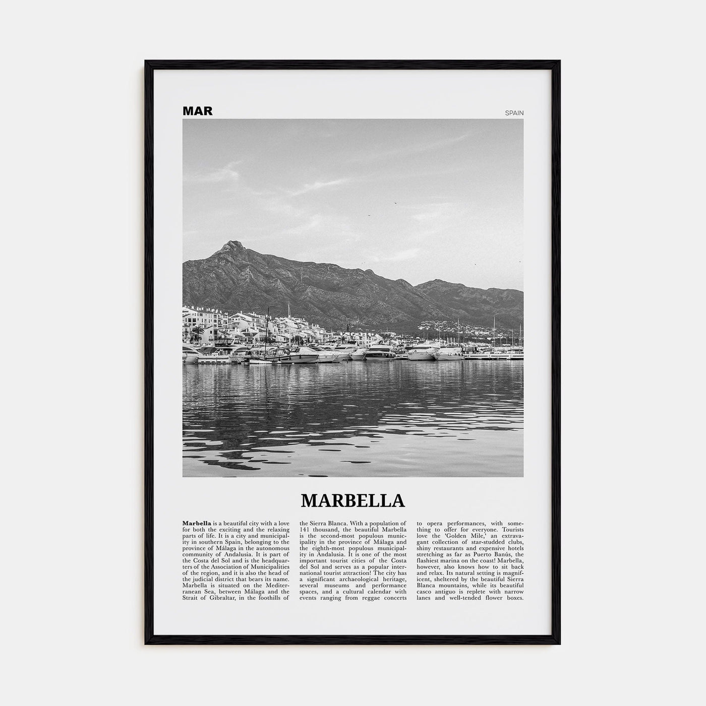 Marbella Poster Black Wood / 8x12 in Nbourhood Travel B&W Poster