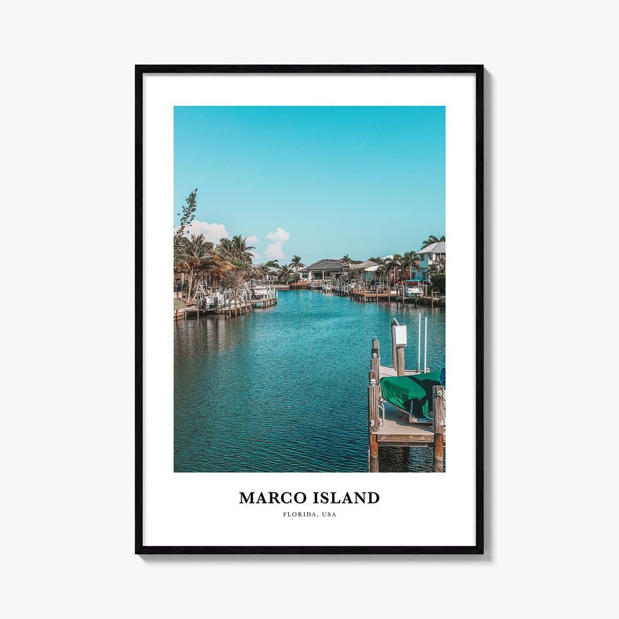 Marco Island colorful classic poster of Florida, USA – vertical wall art, unframed print shown in interior mockup