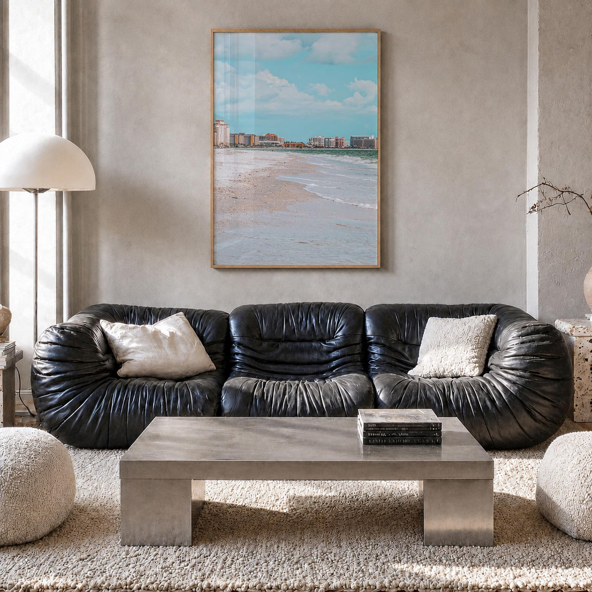 Marco Island colorful photo poster of Florida, USA – vertical wall art in natural wood frame, hanging on wall