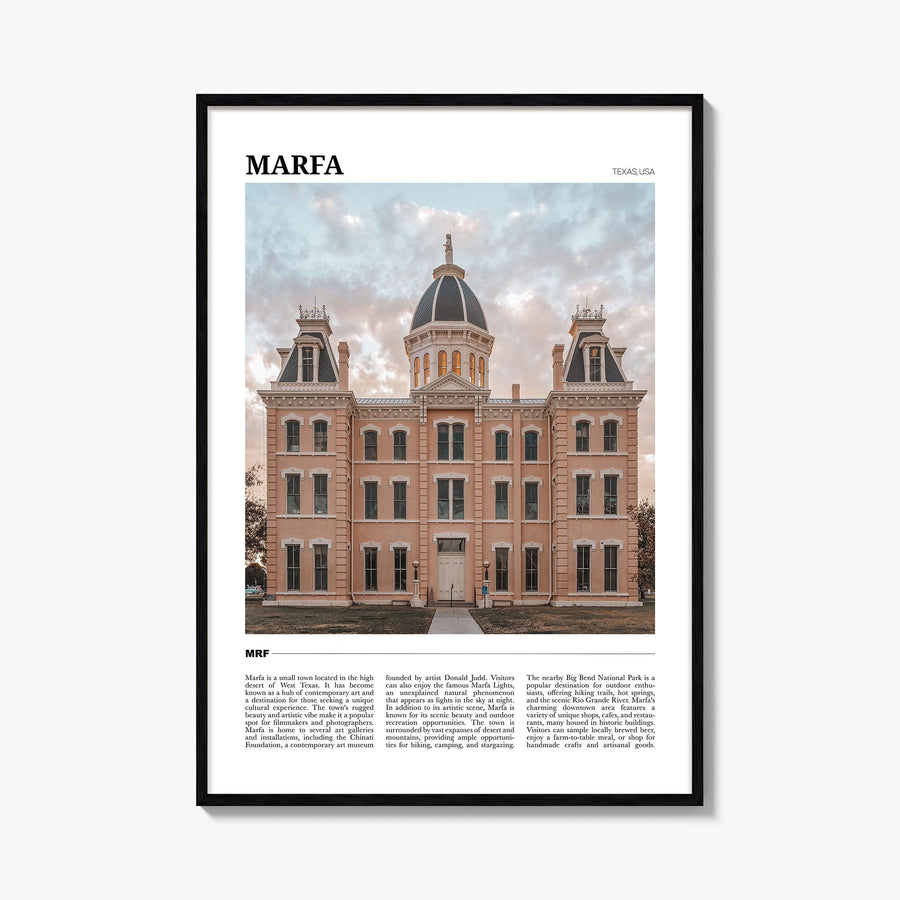 Marfa colorful travel poster of Texas, USA – vertical wall art, unframed print shown in interior mockup