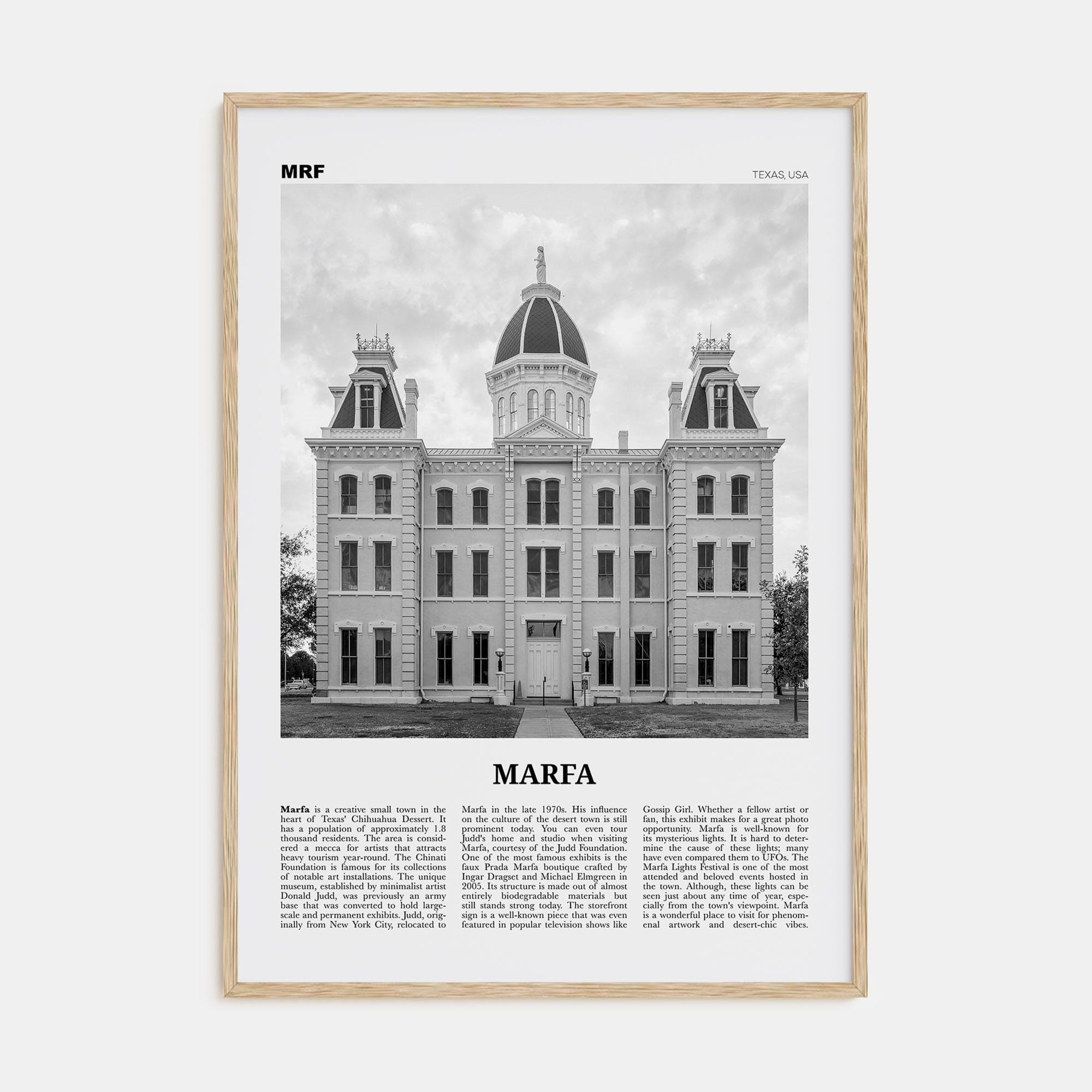 Marfa Poster Natural Wood / 8x12 in Nbourhood Travel B&W Poster