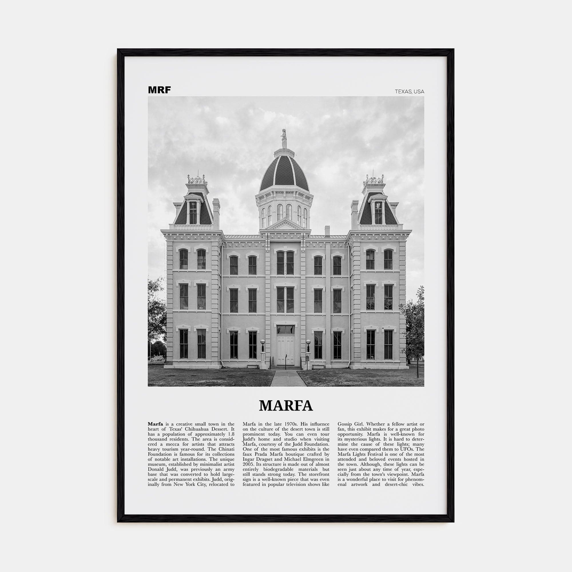 Marfa Poster Black Wood / 8x12 in Nbourhood Travel B&W Poster