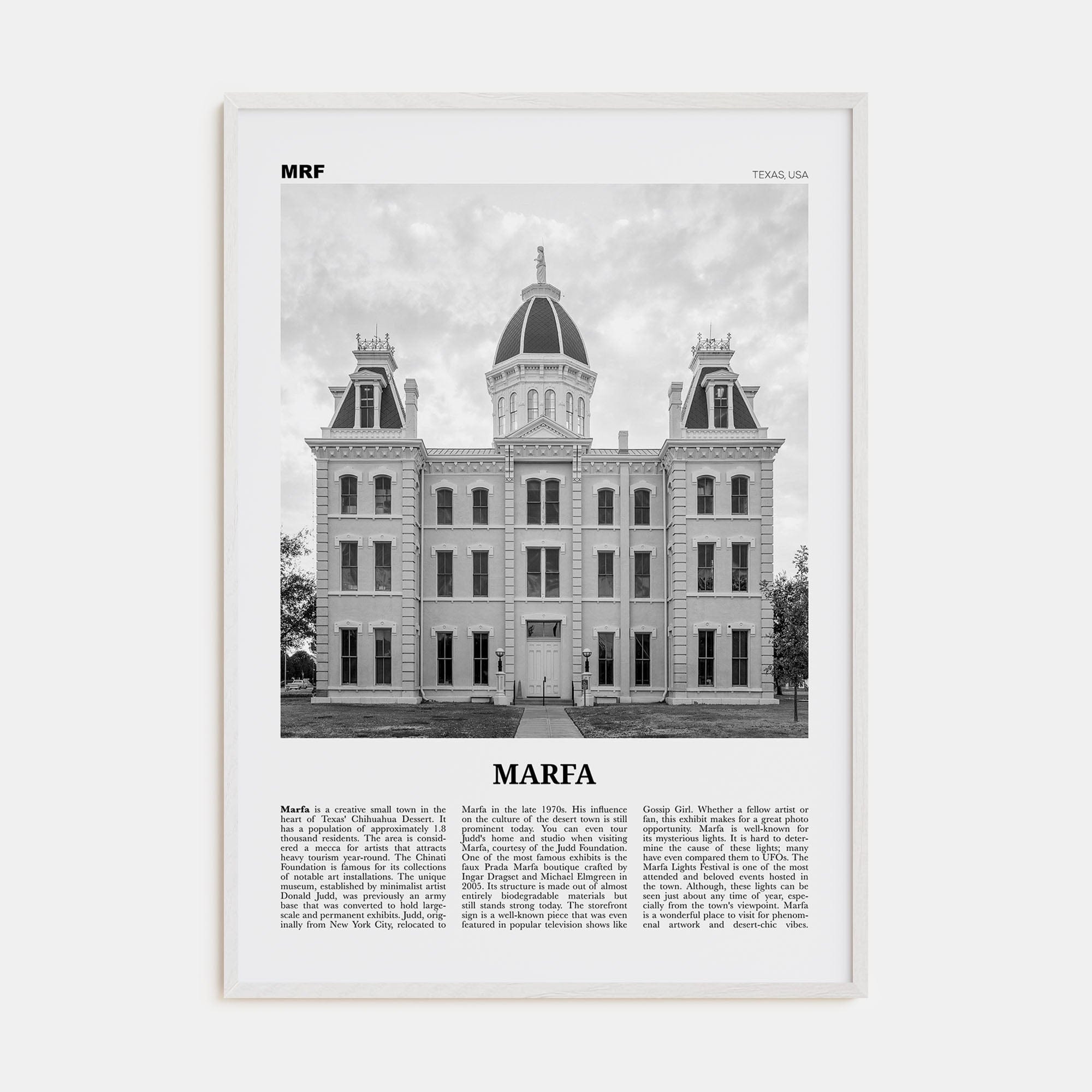 Marfa Poster White Wood / 8x12 in Nbourhood Travel B&W Poster