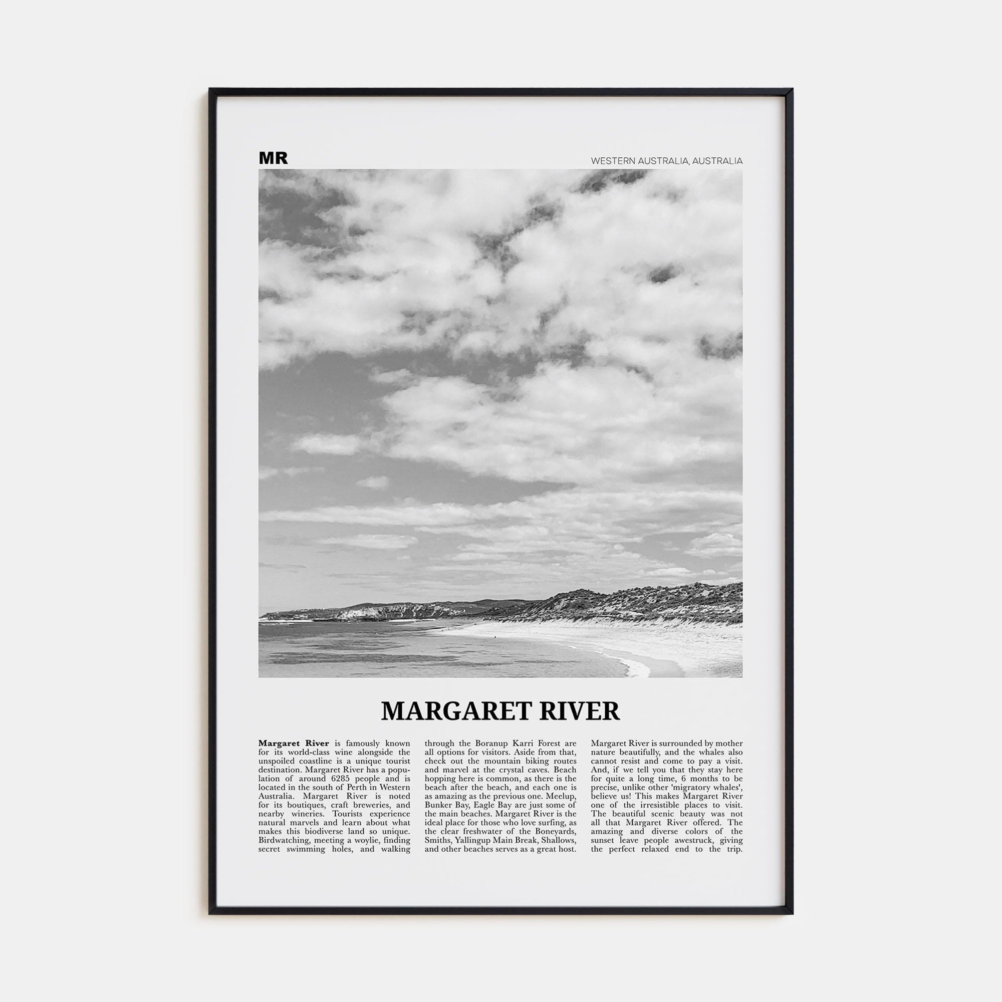 Margaret River Poster None / 8x12 in Nbourhood Travel B&W Poster