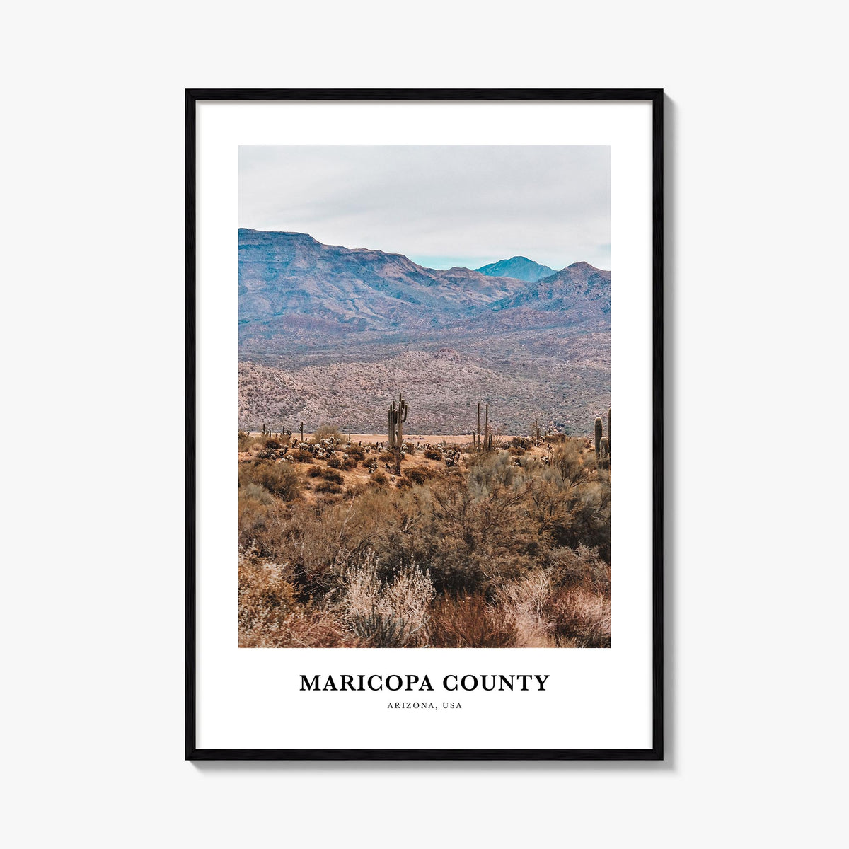 Maricopa County colorful classic poster of Arizona, USA – vertical wall art, unframed print shown in interior mockup