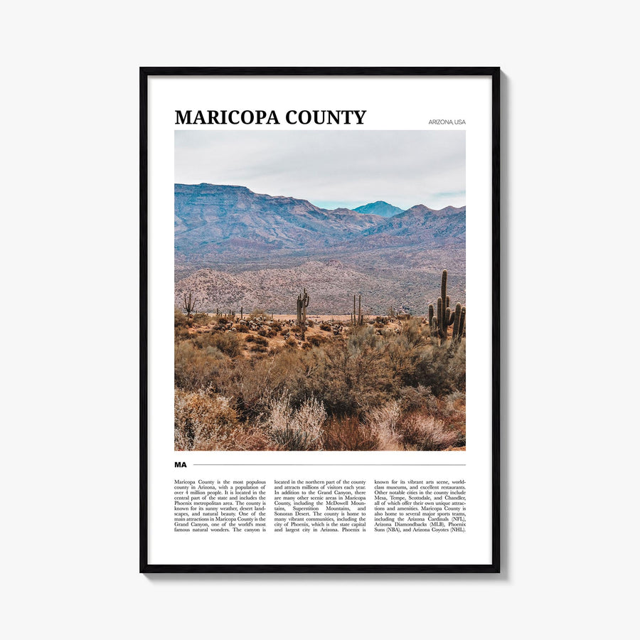 Maricopa County colorful travel poster of Arizona, USA – vertical wall art, unframed print shown in interior mockup