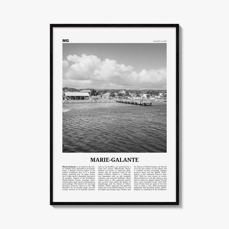 Marie-Galante black & white newspaper poster of France – vertical wall art, unframed print shown in interior mockup
