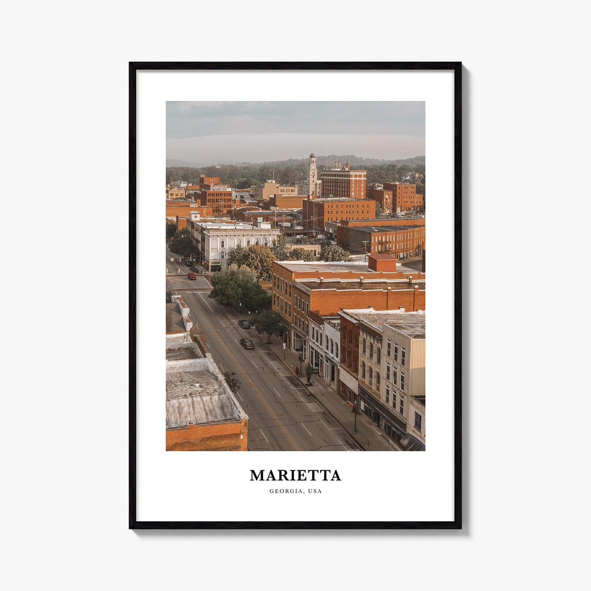 Marietta colorful classic poster of Ohio, USA – vertical wall art, unframed print shown in interior mockup