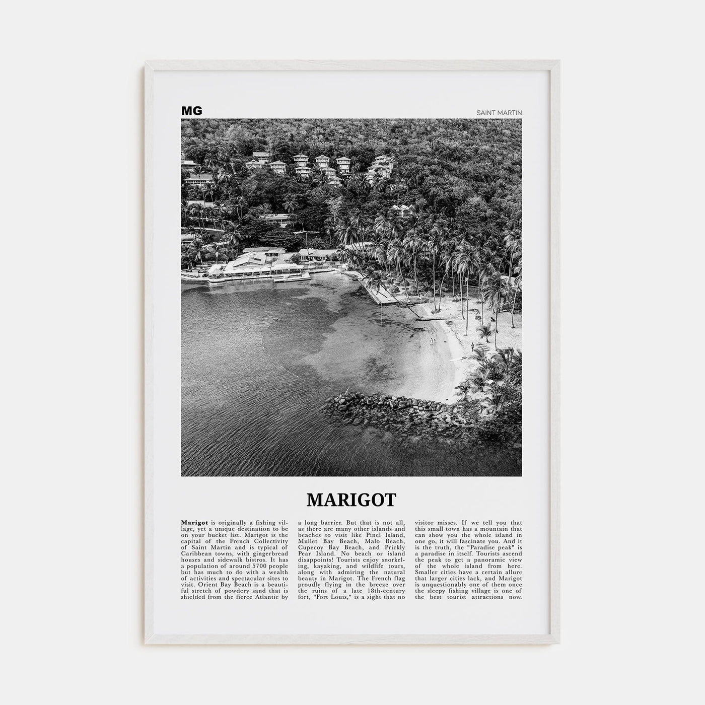 Marigot Poster White Wood / 8x12 in Nbourhood Travel B&W Poster