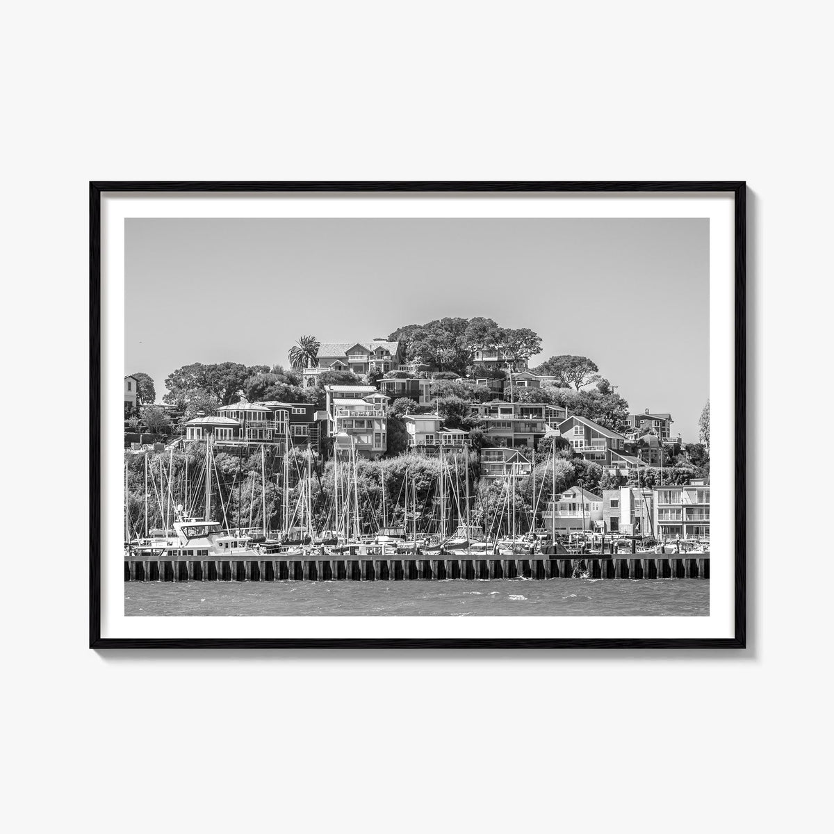 Marin County black & white photo poster of California, USA – horizontal wall art, unframed print shown in interior mockup