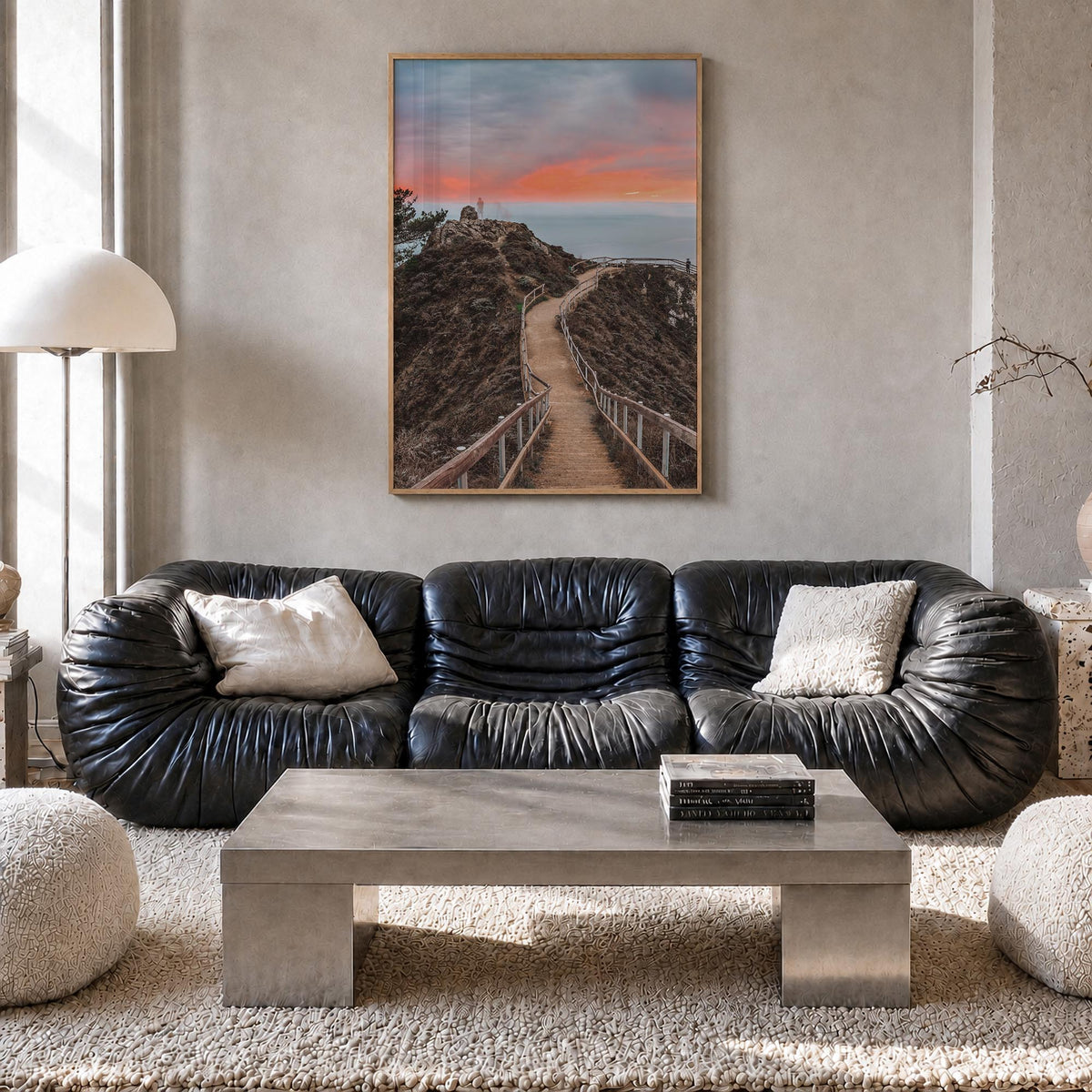 Marin County no. 2 colorful photo poster of California, USA – vertical wall art in natural wood frame, hanging on wall