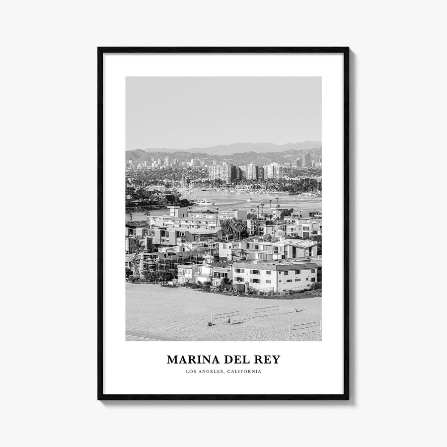 Marina del Rey black & white classic poster of California, USA – vertical wall art, unframed print shown in interior mockup