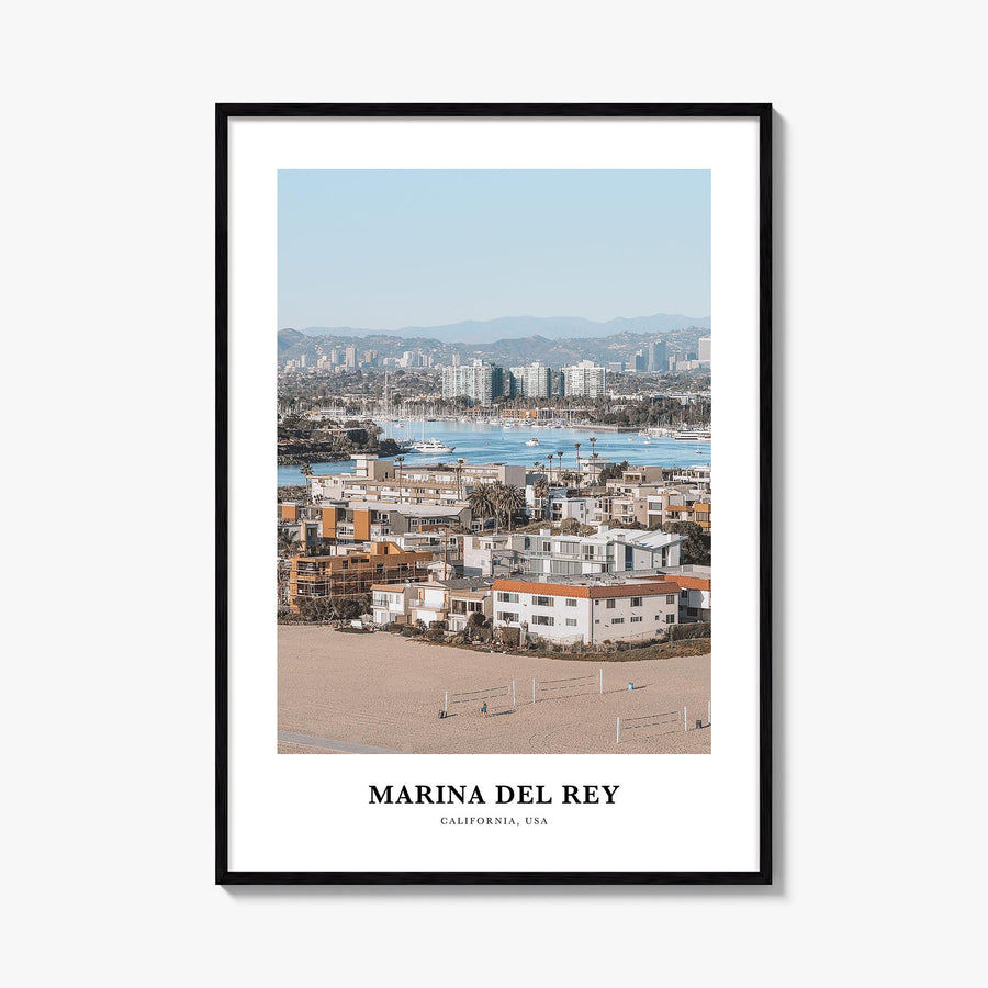 Marina del Rey colorful classic poster of California, USA – vertical wall art, unframed print shown in interior mockup