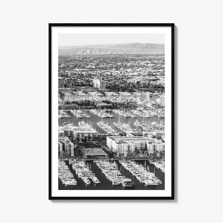 Marina del Rey no. 2 black & white photo poster of California, USA – vertical wall art, unframed print shown in interior mock