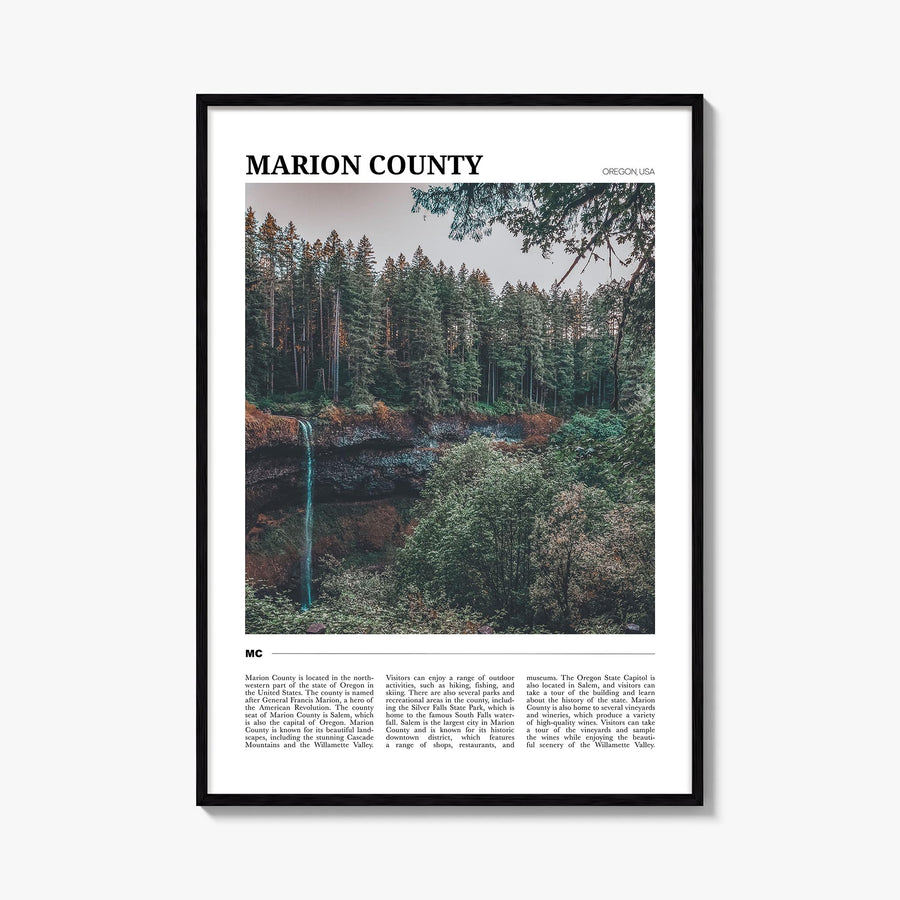 Marion County colorful travel poster of Indiana, USA – vertical wall art, unframed print shown in interior mockup