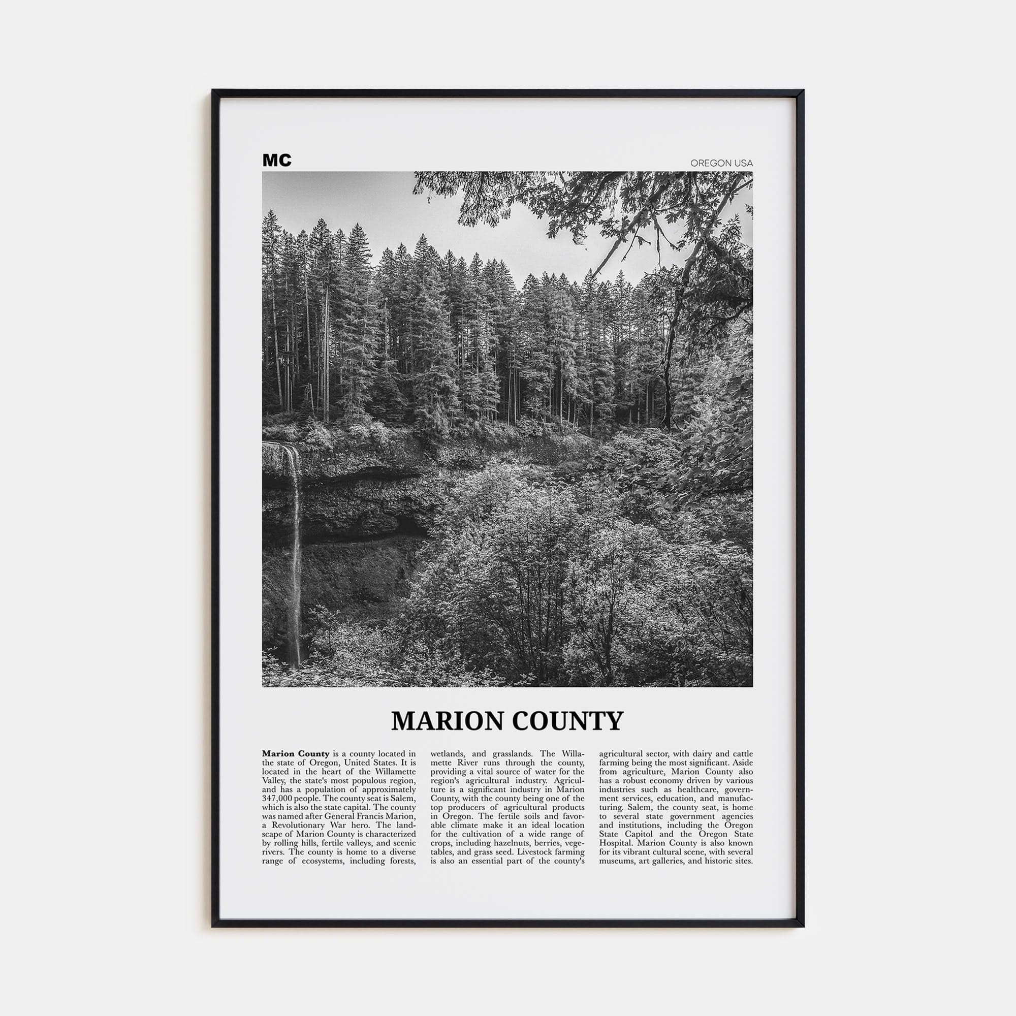 Marion County Poster None / 8x12 in Nbourhood Travel B&W Poster