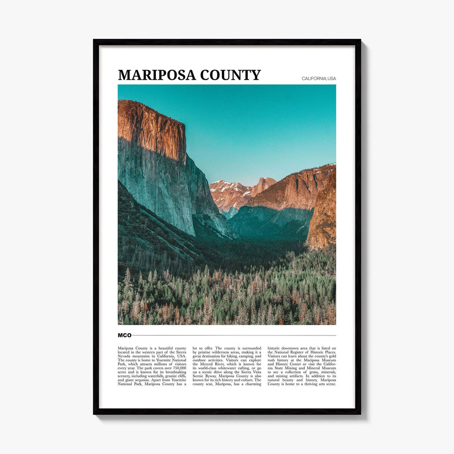 Mariposa County Travel Poster, framed poster mockup