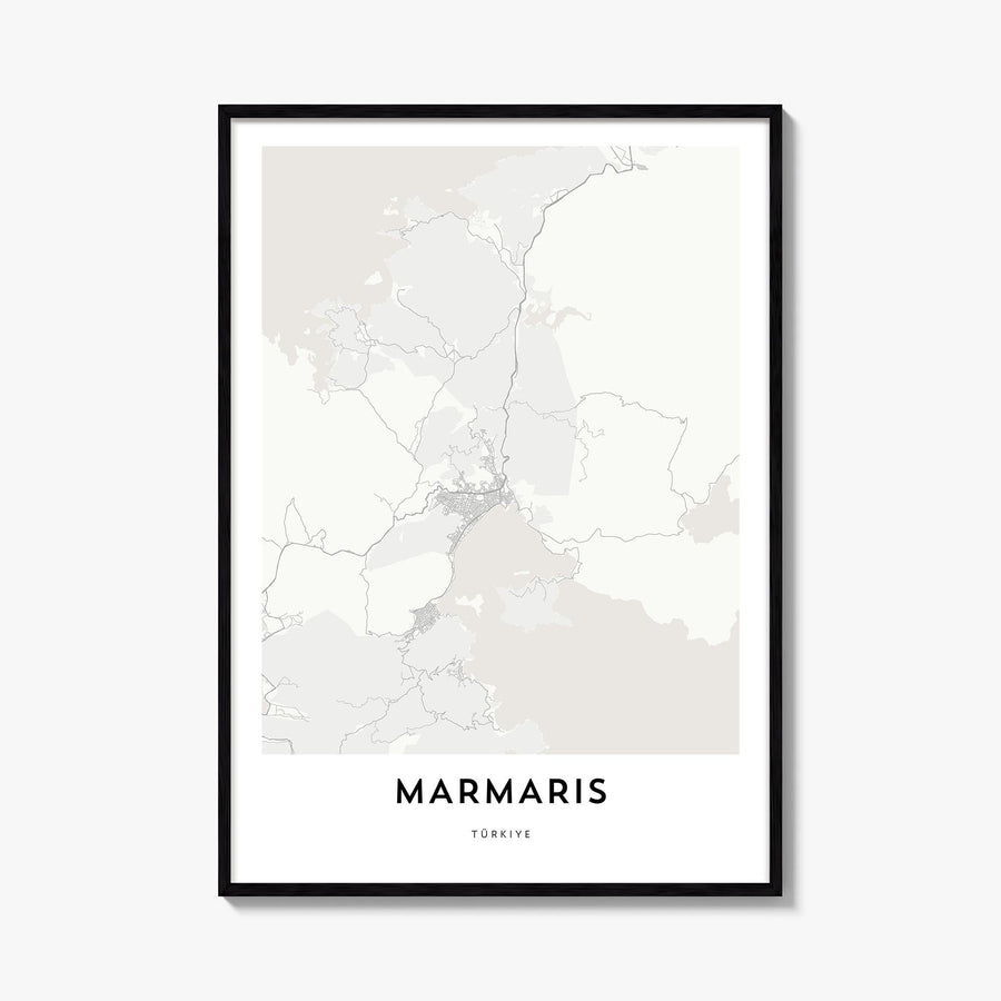 Marmaris black & white map poster of Türkiye – vertical wall art, unframed print shown in interior mockup