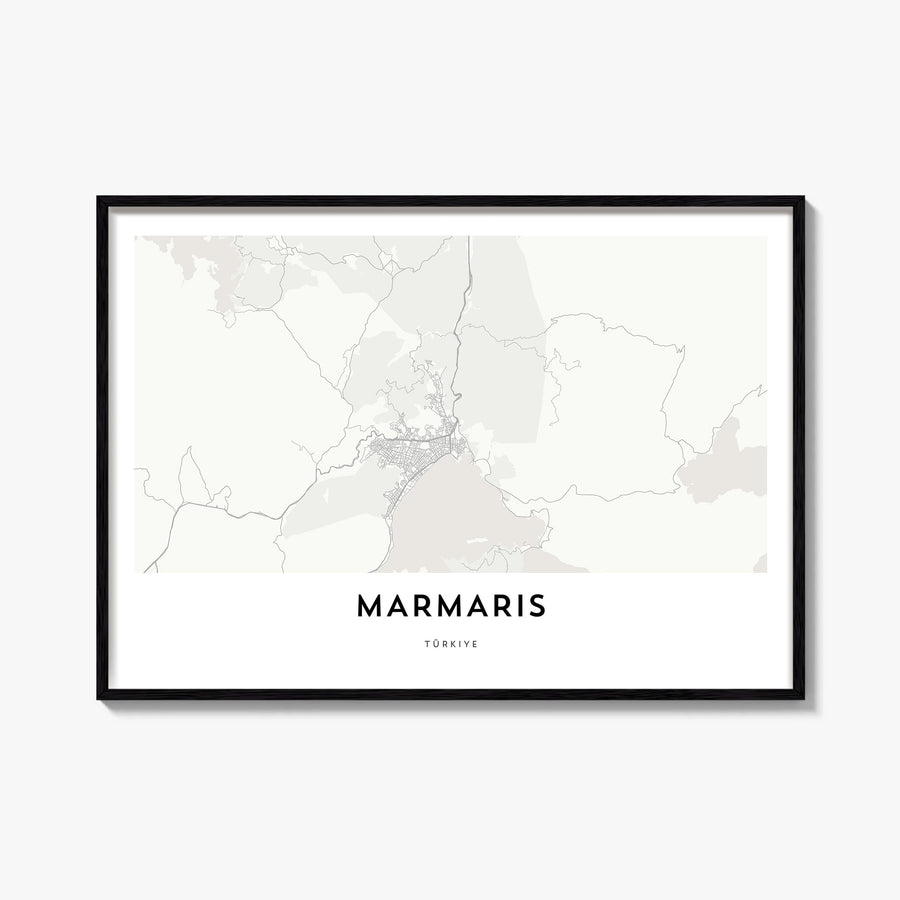 Marmaris black & white map poster of Türkiye – horizontal wall art, unframed print shown in interior mockup