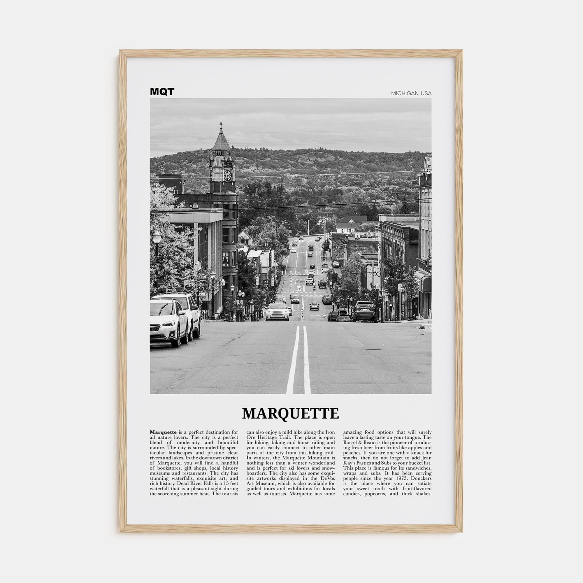 Marquette Poster Natural Wood / 8x12 in Nbourhood Travel B&W Poster