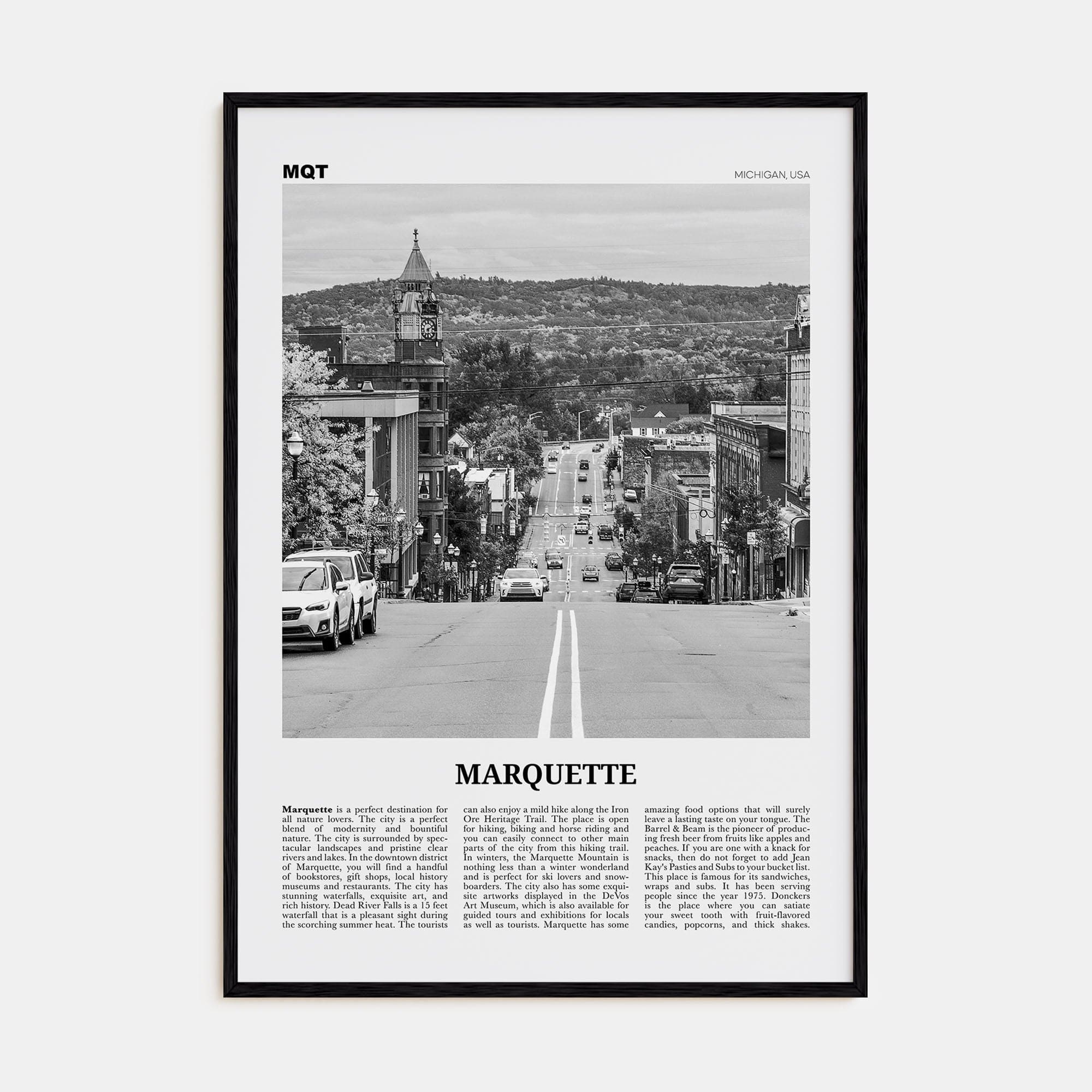 Marquette Poster Black Wood / 8x12 in Nbourhood Travel B&W Poster