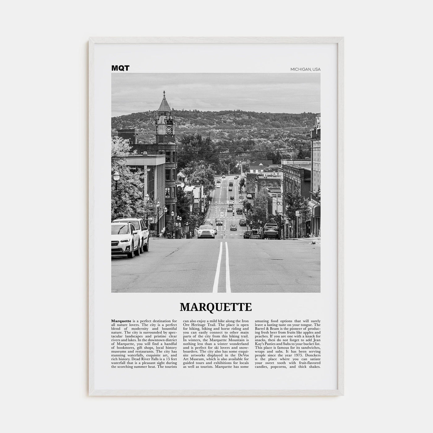 Marquette Poster White Wood / 8x12 in Nbourhood Travel B&W Poster