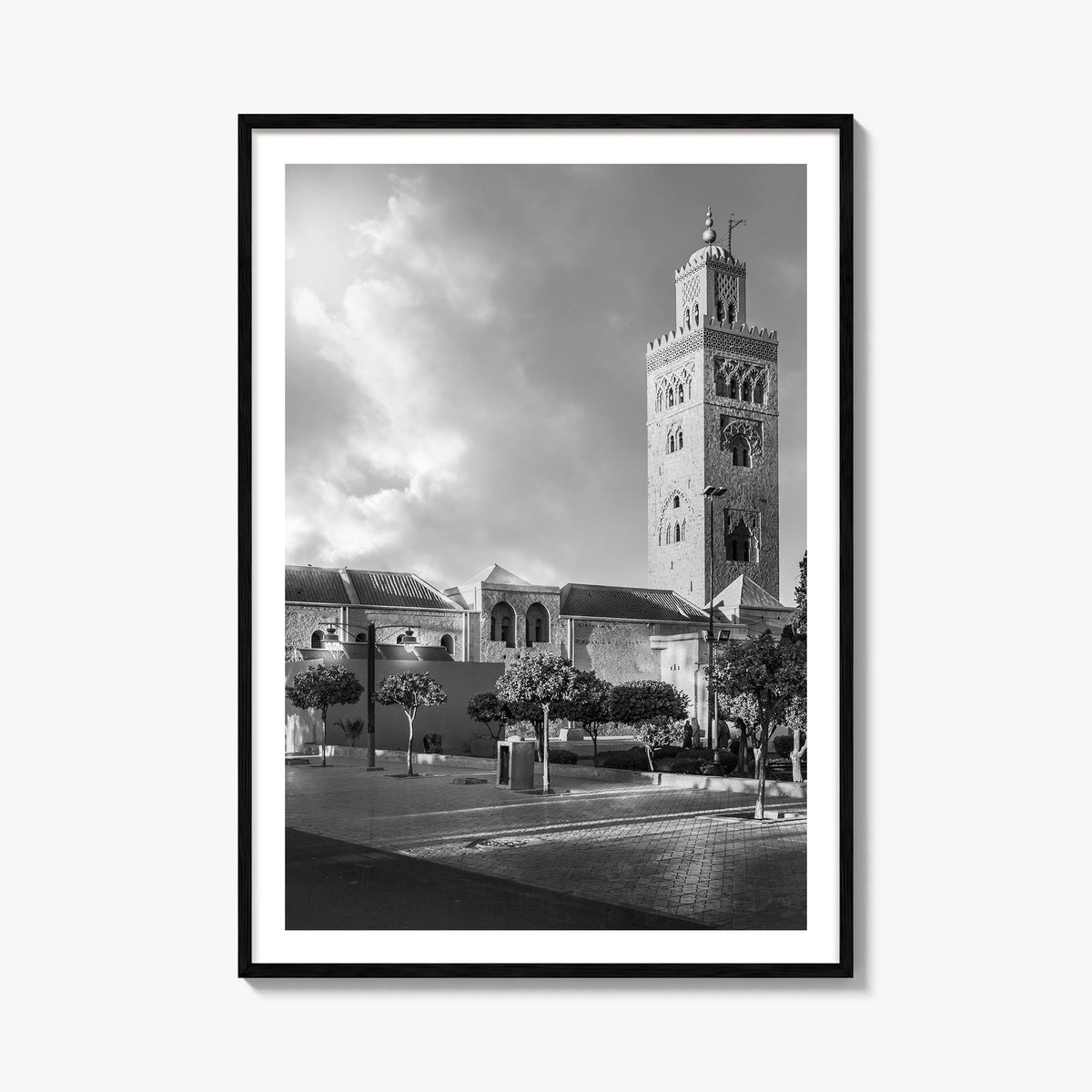 Marrakesh black & white photo poster of Morocco – vertical wall art, unframed print shown in interior mockup
