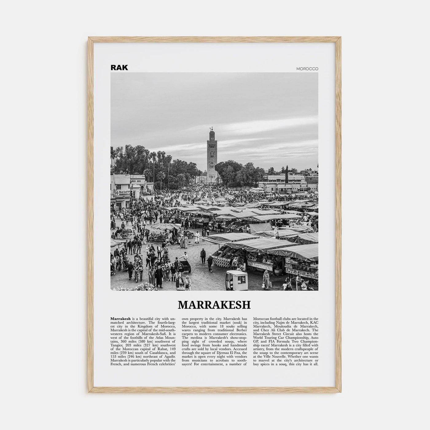 Marrakesh Poster Natural Wood / 8x12 in Nbourhood Travel B&W Poster